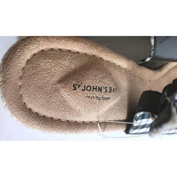St Johns Bay Wedge Sandals Size 9.5 Lindy Black White Gingham Picnic Pattern New - Picture 5 of 8